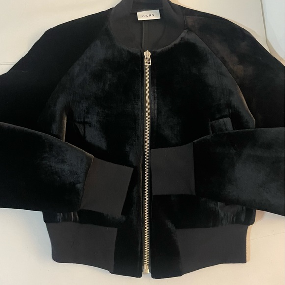 DKNY black velvet structured batwing bomber jacket - Picture 7 of 8